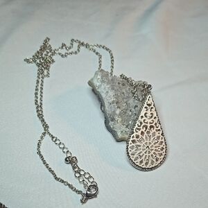 Elegant Silver Filigree Teardrop Necklace